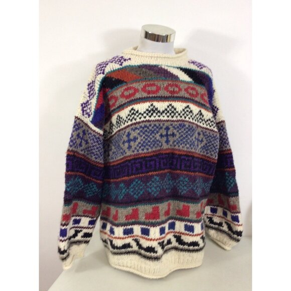 Rey Wear Vintage Aztec Wool Sweater Made Ecuador Mens Large - Picture 3 of 7